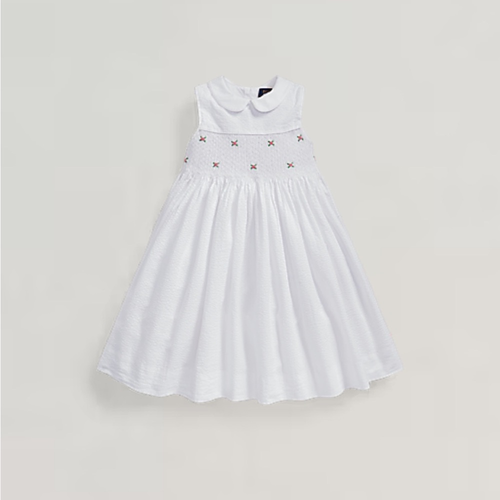 Ralph Lauren Smocked Cotton Seersucker Dress